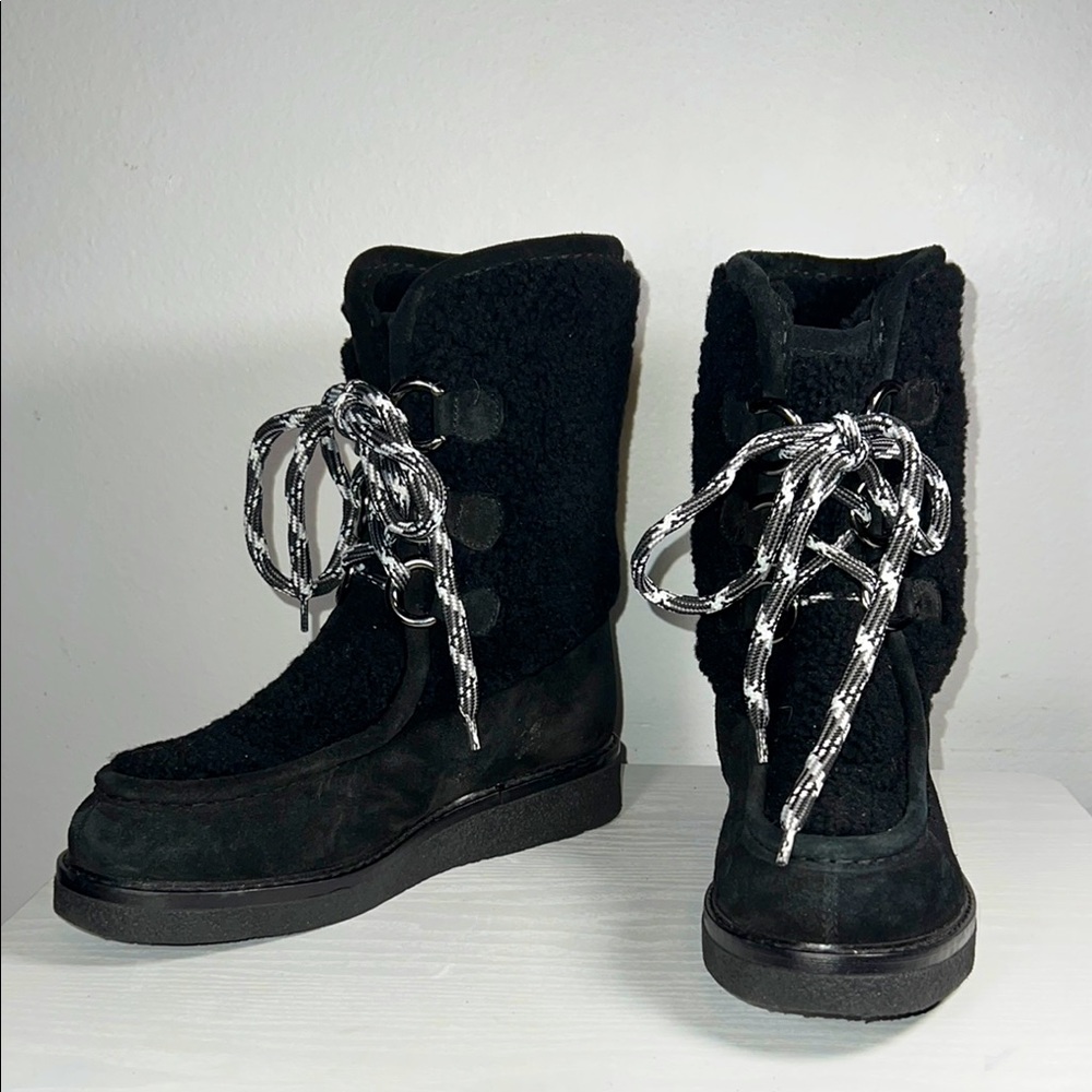 Aquatalia Wynter Water Resistant Genuine Shearling Boot Black Size 9 Msrp $595